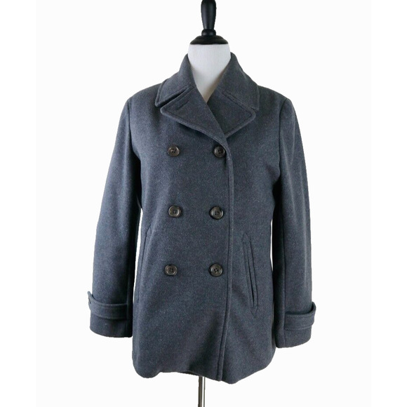 Lands End Size 12 Wool Blend Double Breasted Pea Coat Gray - Picture 1 of 11